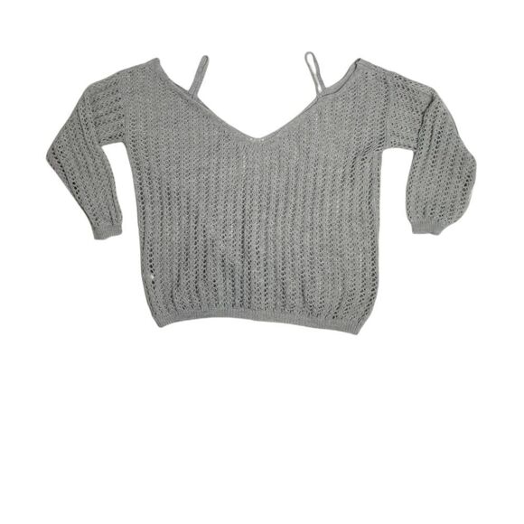 CURVE gray open knit cold shoulder soft v-neck sweater 2XL - Picture 1 of 7